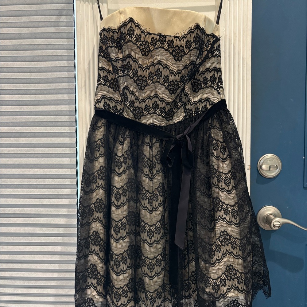 Betsey Johnson Cream and Black Strapless Prom Dress